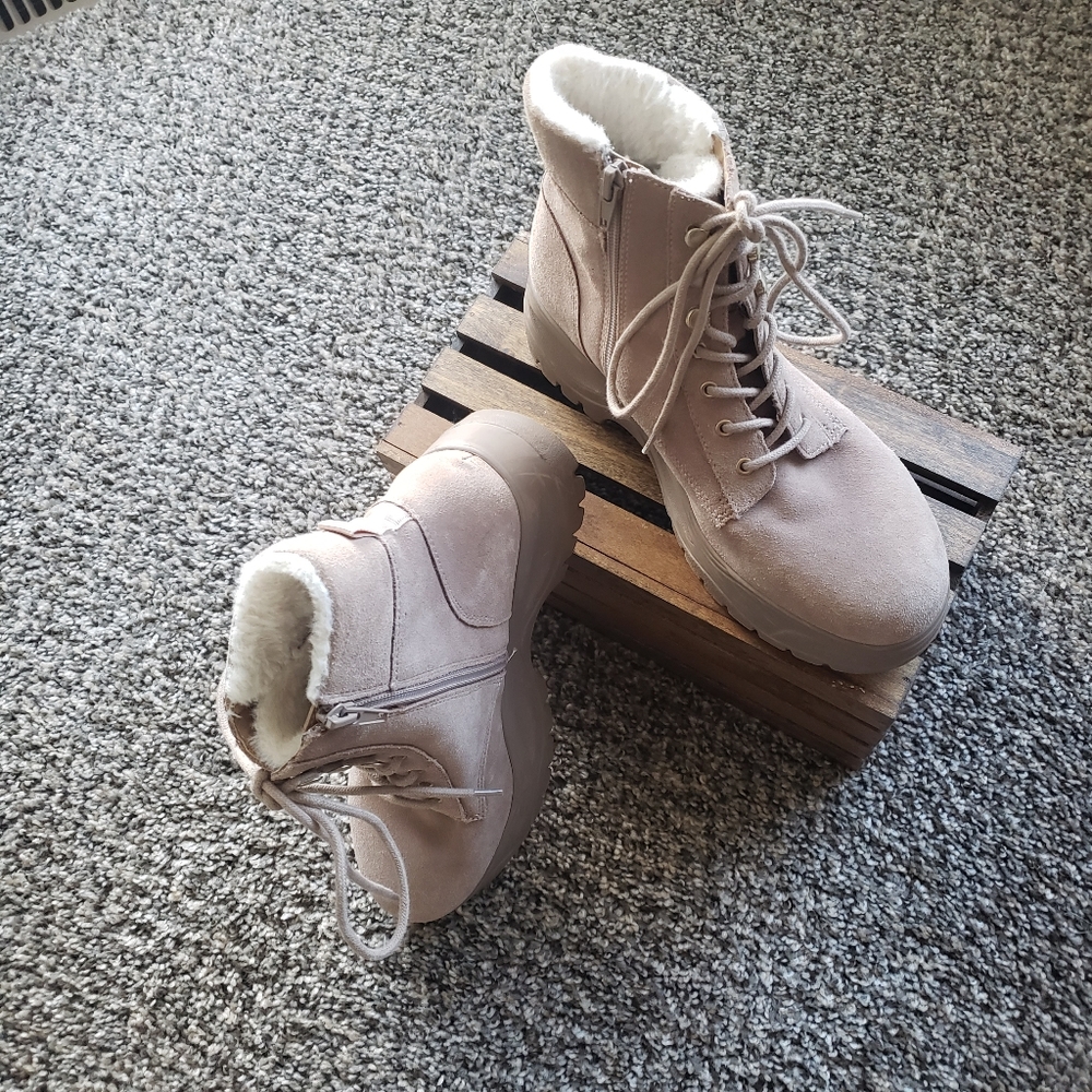 Steve Madden Maximo Faux Fur Suede Platform Combat Ankle Boots Size 7 - Picture 2 of 11
